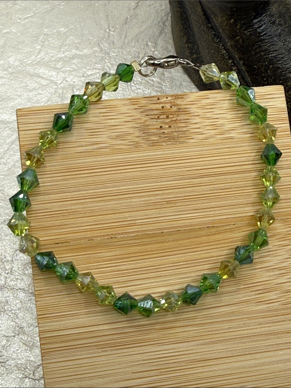 Green yellow lime faceted bicone beaded bracelet